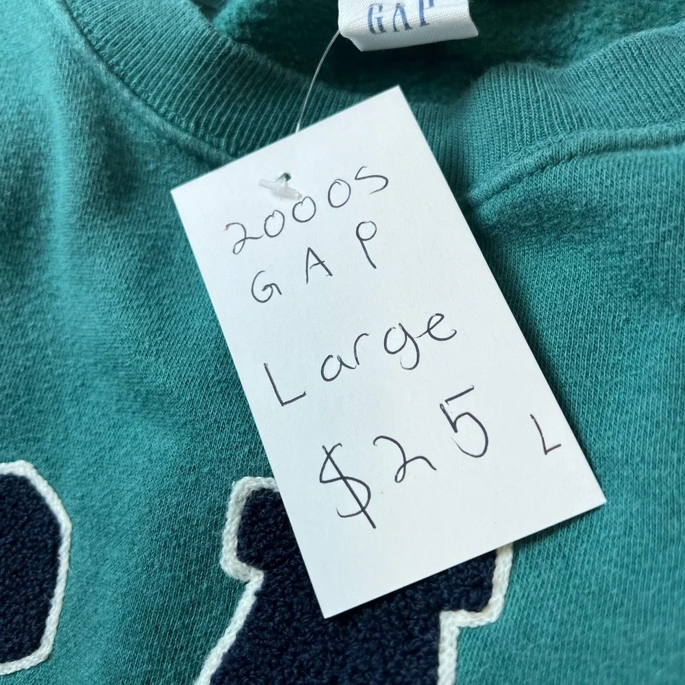 Gap Sweatshirt Unisex Large Green Logo Crewneck Relaxed Fit Pullover Fleece